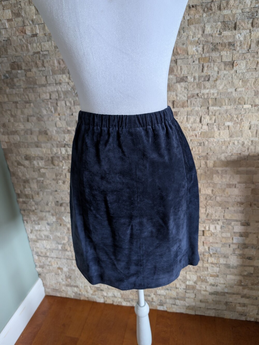 Leather City Navy Genuine Suede Mini Skirt Sz Small Edgy Avante Garde Tailored image 3